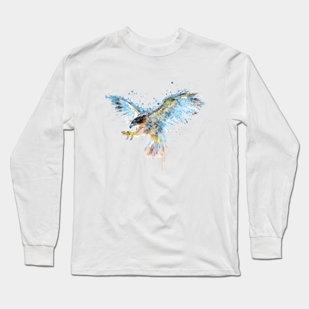 Watercolor Painting - Falcon Attack Long Sleeve T-Shirt by Marian Voicu